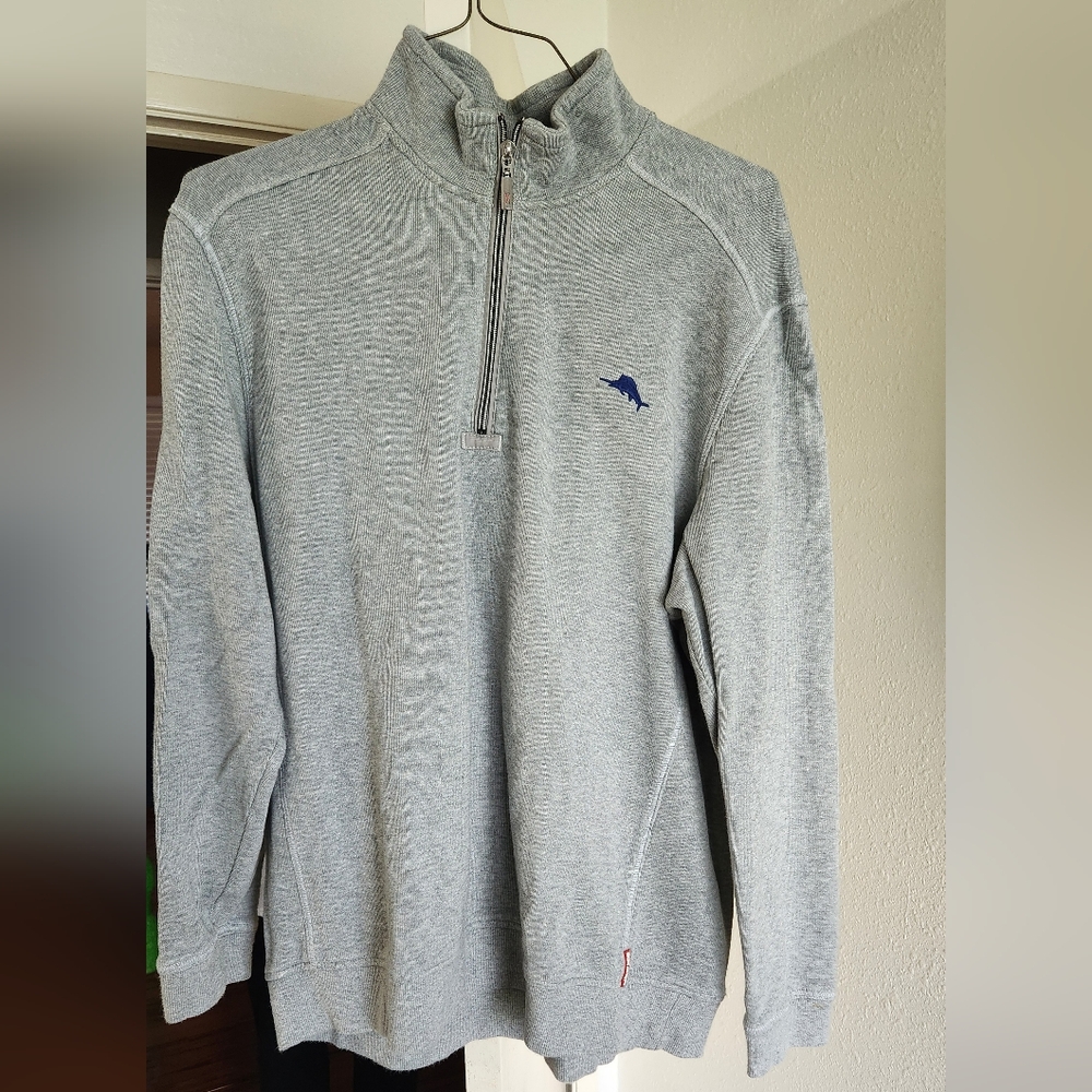 Gray Quarter-Zip Sweatshirt with Blue Accent